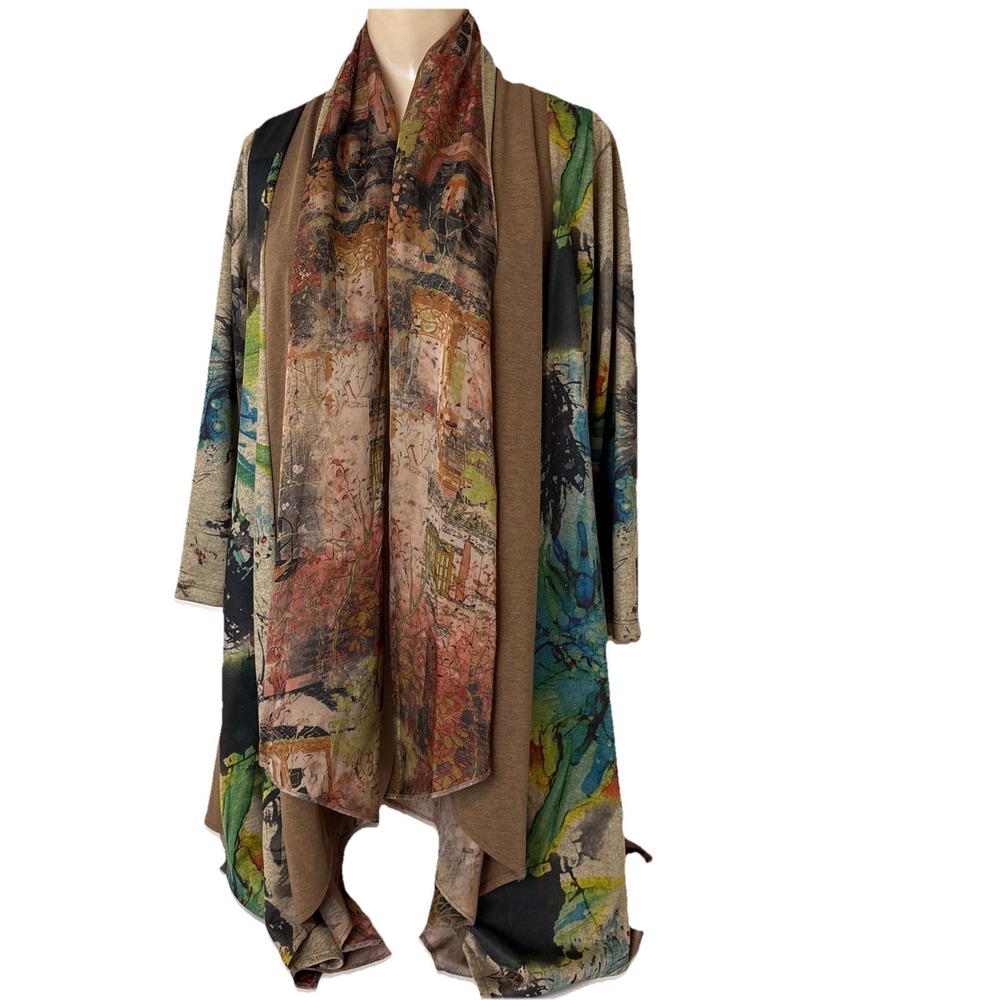 Ania A Womens Small Kimono Cardigan topper art to wear artsy mixed media